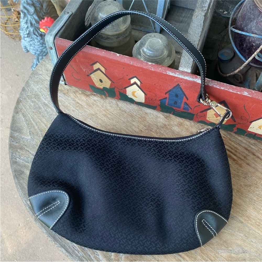 Talbots Curved Black Canvas Handbag
